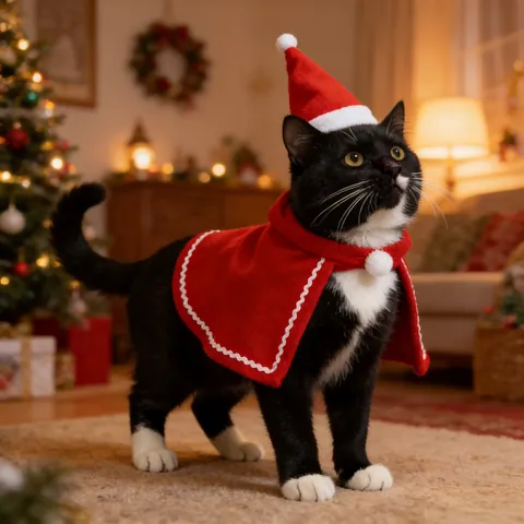 Capa Y Sombrero De Navidad Para Mascotas Rojo Blanco Poliéster Atuendo Cálido Para Gatos Perros Pequeños Vestimenta De Fiesta