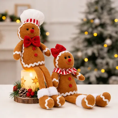 Χριστουγεννιάτικη Λούτρινη Κούκλα Gingerbread Man Με Μακριά Πόδια Καθιστό Διακοσμητικό Για Γραφείο Σπίτι Γιορτή Πάρτι