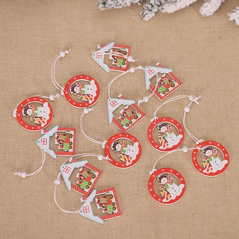 Handmade Wooden Christmas Tree Hanging Ornaments For Festive Party Home Decor Colorful Xmas DIY Pendant Decorations
