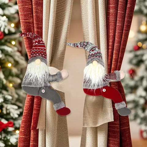 Fibbia per Tenda a Forma di Gnomo di Natale in Peluche a Maglia Bambola Forest Man per Decorazione Finestra Casa