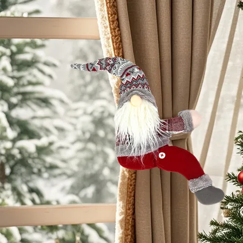 Fibbia per Tenda a Forma di Gnomo di Natale in Peluche a Maglia Bambola Forest Man per Decorazione Finestra Casa