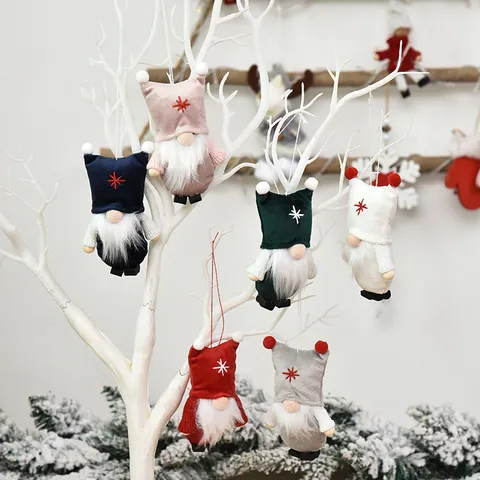 Christmas Gnome Hanging Ornaments Knitted Fabric Faux Fur Star Embroidery Faceless Old Man Nordic Style Holiday Decor
