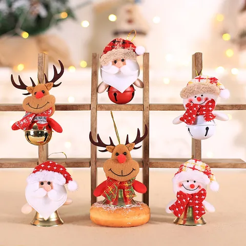 Addobbi Natalizi da Appendere Bambola di Peluche Babbo Natale Pupazzo di Neve Renna Con Campanella in Metallo per Decorazioni