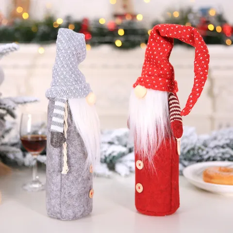 Christmas Gnome Wine Bottle Cover Knitted Forest Man Decoration For Festive Dining Table Holiday Party Decoration Accessory