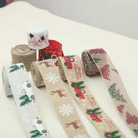 Christmas Faux Burlap Ribbon Reindeer Truck Tree Pattern For Xmas Gift Wrapping Decoration DIY Party Supplies Home Decor