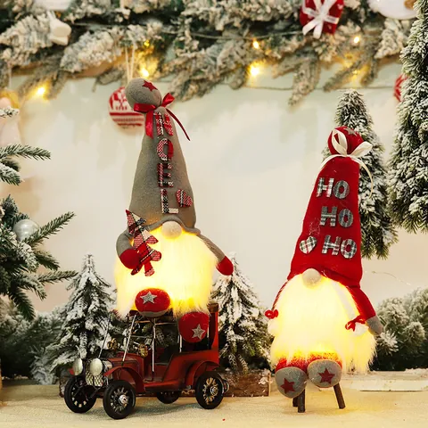 Decoración de Gnomo de Navidad de Peluche Con Luces LED Cálidas Muñeco Sin Rostro Nórdico HO HO HO NOEL Adorno de Escritorio Regalo