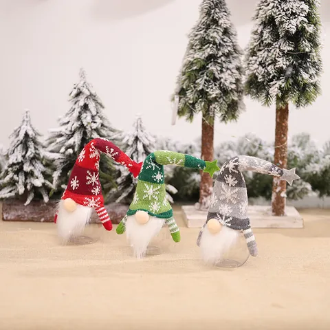 Pot à Confiture Gnome Sans Visage de Noël Bouteille de Rangement en Plastique Avec Bonnet en Tricot Flocon de Neige Poupée en Peluche Rudolf pour Fête Décoration Maison