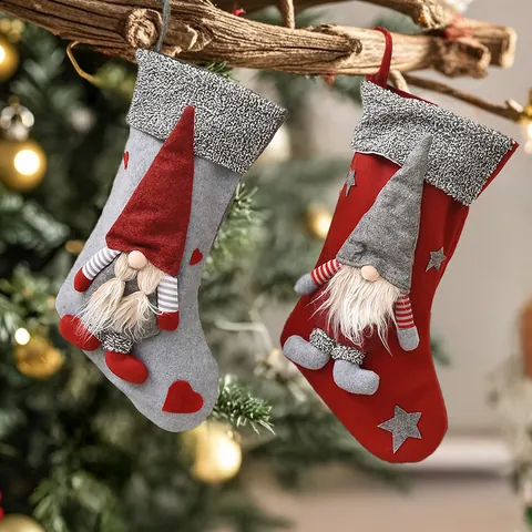 Großer Nikolausstiefel 3D Wichtel Dekoration Weihnachtsbaum Hängende Süßigkeiten Geschenktüte Für Haus Party Ornament