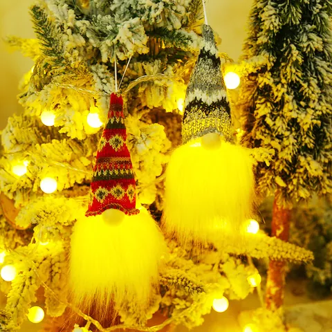 LED Lighted Christmas Gnome Hanging Ornaments Knitted Faceless Doll For Home Xmas Tree Decor Nordic Gonk Gnome Holiday Gift