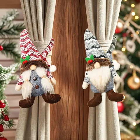 Christmas Gnome Curtain Tiebacks Forest Man Dwarf Curtain Buckles Knitted Plush Elf Doll Christmas Decorations For Home Holiday Party Decor