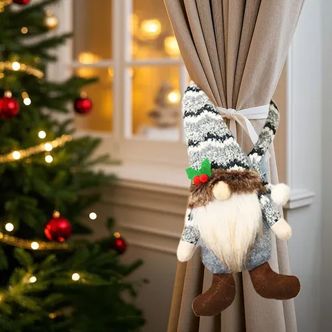 Christmas Gnome Curtain Tiebacks Forest Man Dwarf Curtain Buckles Knitted Plush Elf Doll Christmas Decorations For Home Holiday Party Decor