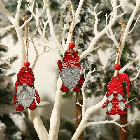 Christmas Wood Gnome Ornaments Nordic Faceless Elf Painted Wooden Hanging Decorations For Xmas Tree Home Party Festive Decor