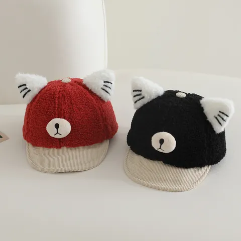 Simpatico Berretto da Baseball per Bambini con Orecchie di Orso in Morbido Vello di Agnello e Velluto a Coste Caldo per Bambini