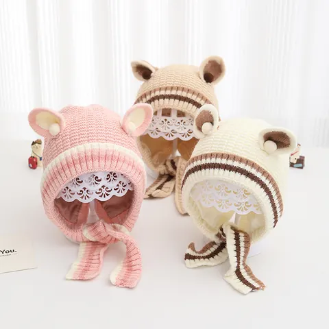 Schattige Berenoren Kinderen Gebreide Muts Winter Warme Oorbescherming Beanie Voor Jongens Meisjes Met Winddichte Bandjes