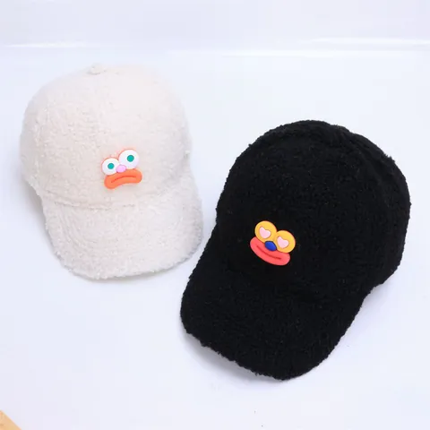 Winter Kinder Lammwolle Cartoon Baseballkappe Warme Plüsch Teddy Vlies Lustiges Gesicht Hut Für Jungen Mädchen Lässige Kopfbedeckung