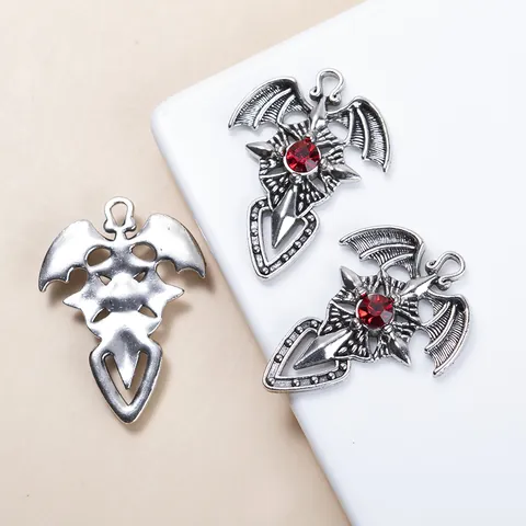 Gothic Bat Wing Sword Pendant Antique Silver Alloy Red Rhinestone Cross Charms For Necklace DIY Jewelry Making Men Women Pendant Only