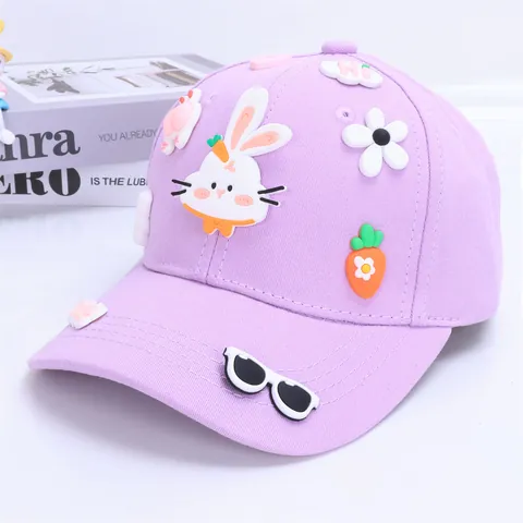 Kids Cartoon Rabbit Baseball Cap Cute 3D Patch Cotton Blend Sun Protection Adjustable Hat For Boys Girls Travel Outdoor