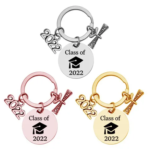 Porte-clés de Remise des Diplômes en Acier Inoxydable Classe De 2022 Gravé Chapeau Parchemin Charme Porte-clés pour Étudiants Amis Cadeau Diplôme