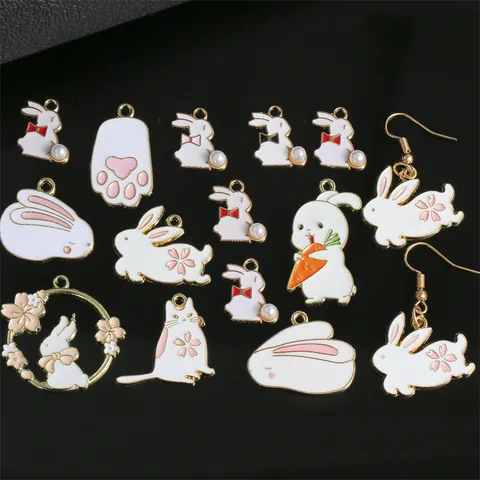 Cute Cartoon Rabbit Cat Paw Alloy Enamel Charms For Jewelry Making DIY Earrings Bracelet Necklace Sweet Animal Pendants