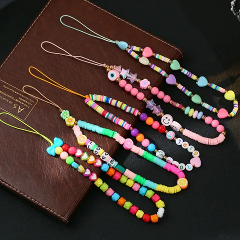 Catena per Cellulare in Perline Fatta a Mano Colorata Cordino per Telefono in Argilla Polimerica Resina per Donna Ragazza Charm Accessorio
