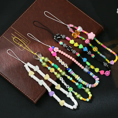 Y2K Handgefertigte Bunte Handykette Harz Polymer Clay Herz Smiley Gesicht Buchstabe Blume Lanyard Für Damen Mode Verlustschutz Zubehör
