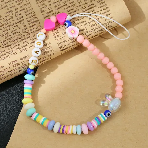 Y2K Handgefertigte Bunte Handykette Harz Polymer Clay Herz Smiley Gesicht Buchstabe Blume Lanyard Für Damen Mode Verlustschutz Zubehör