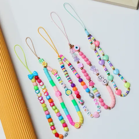 Catena per Cellulare in Perline Fatta a Mano Colorata Cordino per Telefono in Argilla Polimerica Resina per Donna Ragazza Charm Accessorio