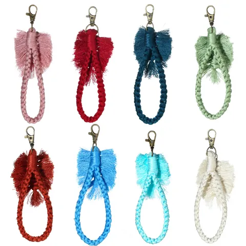 Bohemian Macrame Cotton Rope Leaf Cactus Tassel Keychain Handmade Woven Bag Pendant Charm Gift For Women Accessories