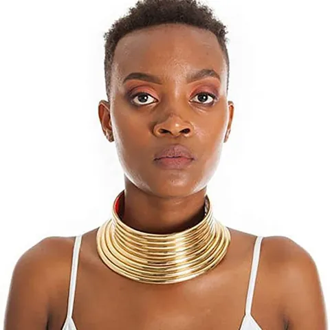 Afrikanisches Mehrlagiges Gold Silber Choker Halskette Für Damen Ethno Statement Metall Kragen Schmuck Verstellbarer Knopf