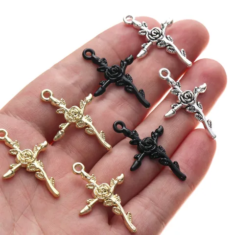 Pendentifs Croix Rose en Alliage pour Création de Bijoux DIY Breloques Fleur Gothique Vintage pour Colliers Bracelets
