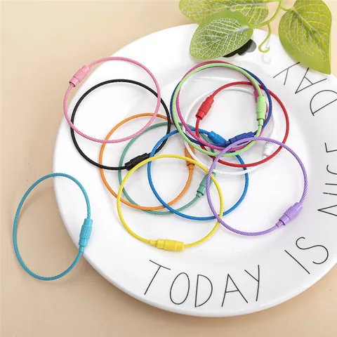 Stainless Steel Wire Keychain Ring Multi Color Cable Loop Luggage Tag Holder Screw Lock Key Ring Travel Daily Use Accessories