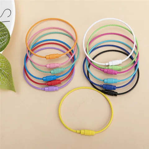 Stainless Steel Wire Keychain Ring Multi Color Cable Loop Luggage Tag Holder Screw Lock Key Ring Travel Daily Use Accessories