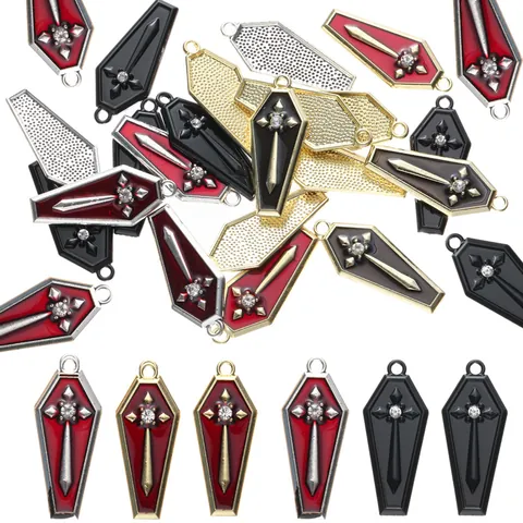 Barokke Gotische Schedel Kruis Doodskist Bedeltjes Voor Sieraden Maken DIY Oorbellen Ketting Halloween Legering Emaille Strass Hangers