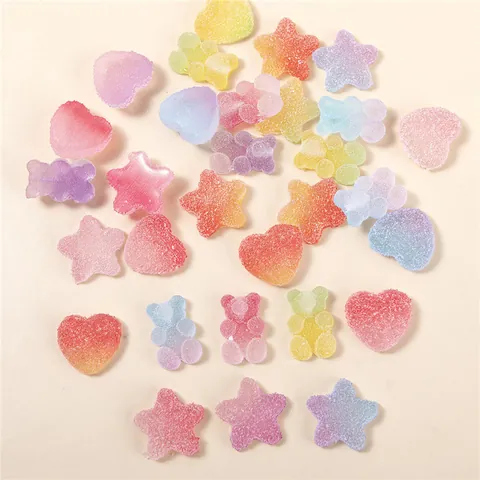 Resin Gummy Bear Star Heart DIY Charms For Phone Case Jewelry Making Frosted Macaron Gradient Color Resin Craft Accessories