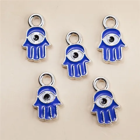 Dijes de Aleación Mano de Fátima Ojo Turco para Creación de Joyas DIY Colgantes de Esmalte Azul para Collares Pulseras Suministros de Artesanía