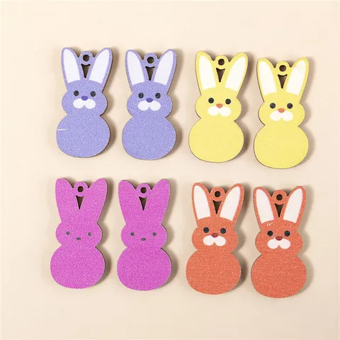 Easter Wooden Rabbit Charms For Jewelry Making DIY Colorful Bunny Pendants For Earrings Necklaces Holiday Party Craft Decor