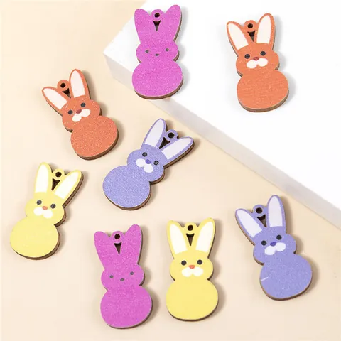Easter Wooden Rabbit Charms For Jewelry Making DIY Colorful Bunny Pendants For Earrings Necklaces Holiday Party Craft Decor