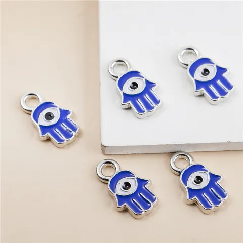 Dijes de Aleación Mano de Fátima Ojo Turco para Creación de Joyas DIY Colgantes de Esmalte Azul para Collares Pulseras Suministros de Artesanía
