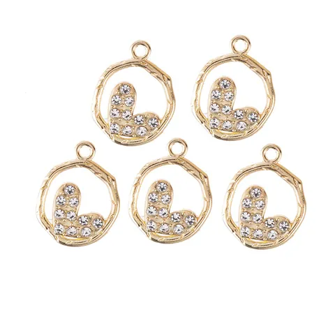 Alloy Rhinestone Heart Pendant Hollow Irregular Round Circle Gold DIY Jewelry Making Accessories For Necklace Bracelet