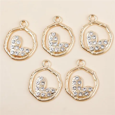 Alloy Rhinestone Heart Pendant Hollow Irregular Round Circle Gold DIY Jewelry Making Accessories For Necklace Bracelet