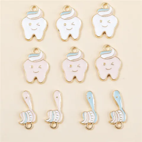 Cartoon Tooth Toothbrush Alloy Enamel Charms For DIY Jewelry Making Necklaces Bracelets Assorted Colorful Enamel Pendants