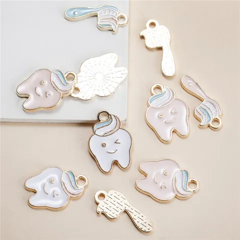 Cartoon Tooth Toothbrush Alloy Enamel Charms For DIY Jewelry Making Necklaces Bracelets Assorted Colorful Enamel Pendants