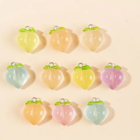 Resin 3D Fruit Charms Peach Plum Apple Shape Pendants With Metal Loop For DIY Earring Necklace Jewelry Making Accessories