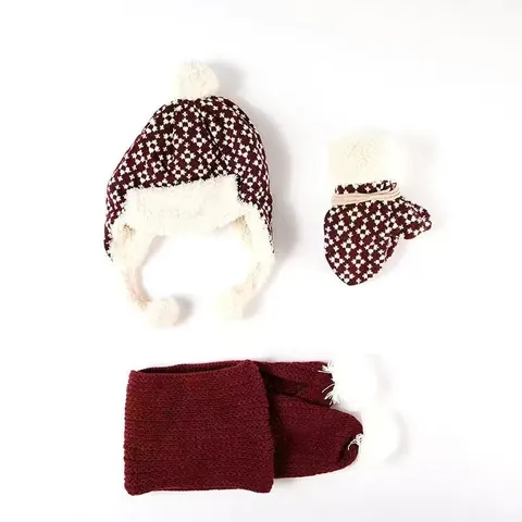 Bonnet Écharpe Et Gants En Tricot D'Hiver Pour Enfants Doublé En Polaire Chaud Beanie Motif Renne Nordique Cœur Flocon De Neige Pour Garçons Filles