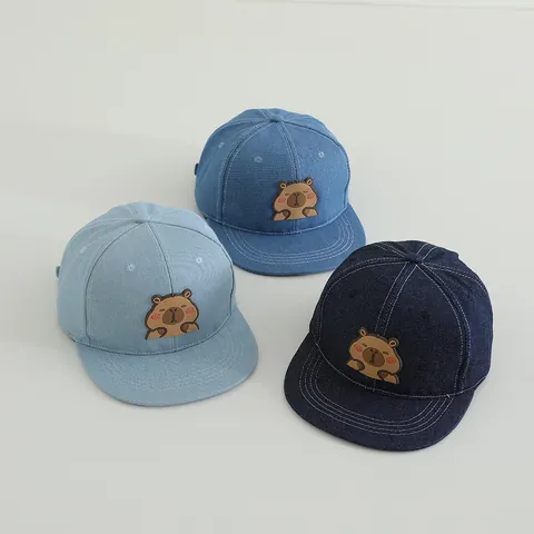 Kinder Denim Baseballkappe Mit Cartoon Wasserschwein Aufnäher Hip Hop Flacher Rand Sonnenhut Für Jungen Mädchen Outdoor Hut