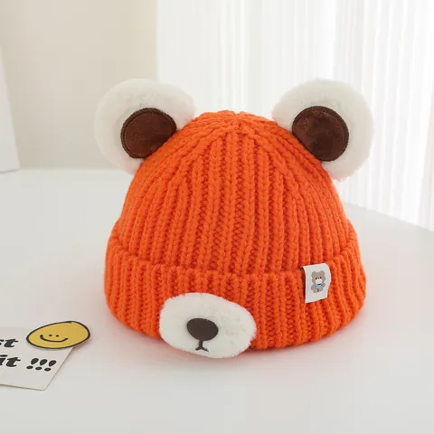 Kinder Niedliche Bärenohren Strickmütze Polyester Warme Winter Beanie Koreanischer Stil Winddichte Kappe Für Jungen Mädchen Kleinkinder