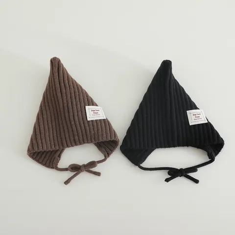 Gorro de Punto para Bebé Invierno Cálido Sombrero de Bruja Elfo para Niños Pequeños Niños Niñas Color Sólido Gorra de Ganchillo Suave Con Pompon y Lazos