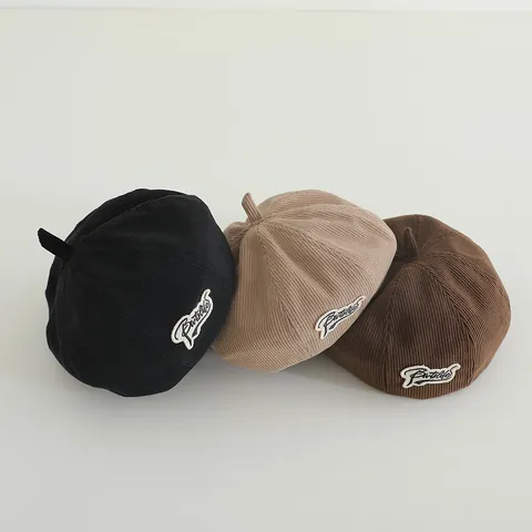 Cord Kinder Baskenmütze Für Jungen Mädchen Winter Warme Kürbis Hut Vintage Schirmmütze Mit Metall Buchstaben Tag Stickerei Patch