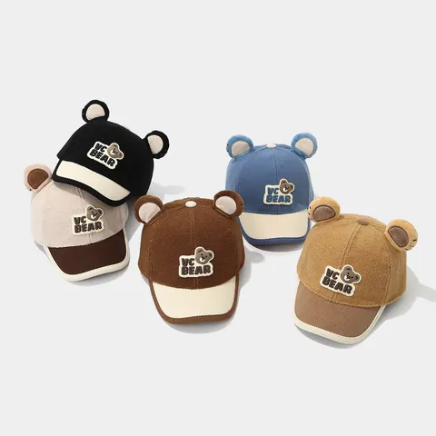 Gorra de Béisbol de Invierno para Niños con Orejas de Oso Forro Polar Pana Color de Contraste Gorra de Moda para Exteriores