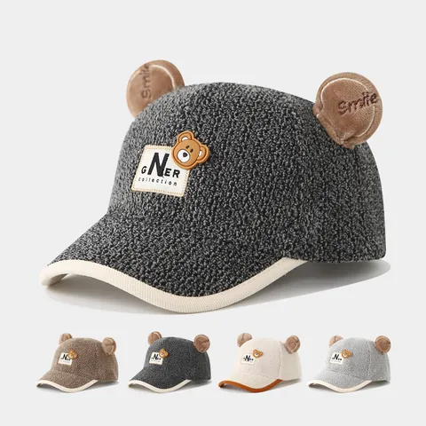 Kids Winter Sherpa Baseball Cap Cute Teddy Bear Ears Warm Fleece Hat For Toddlers Boys Girls Outdoor Windproof Headwear